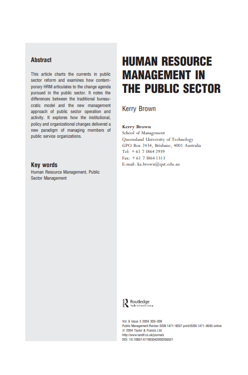 HUMAN RESOURCE MANAGEMENT IN THE PUBLIC SECTOR