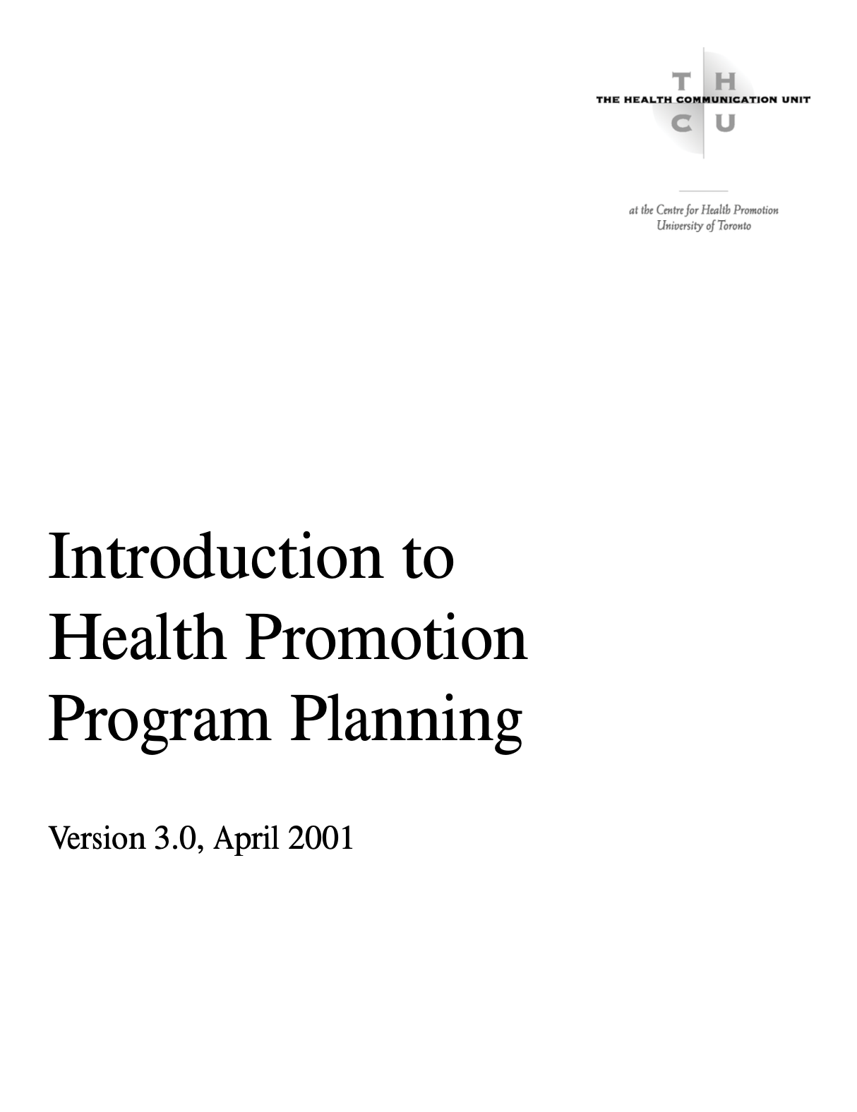 Introduction to Health Promotion Program Planning