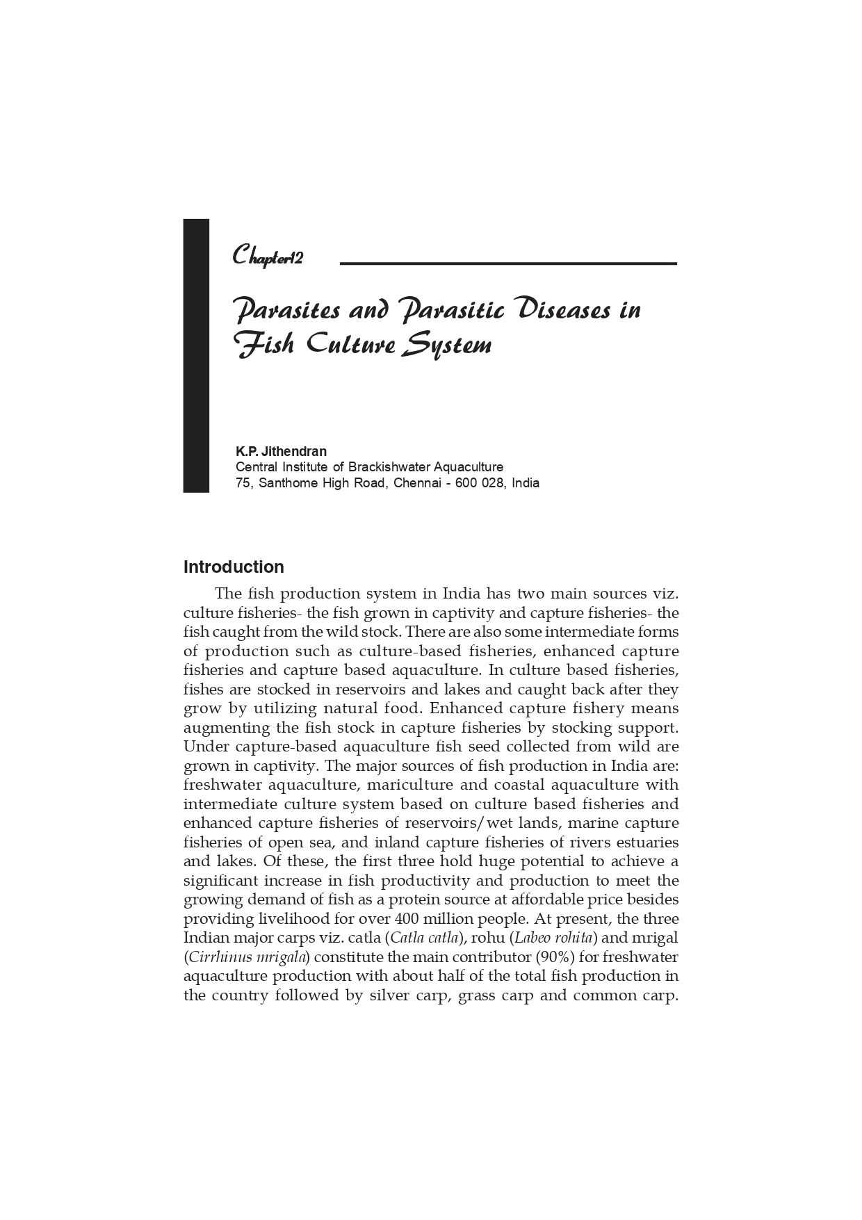 Parasites and Parasitic Diseases in Fish Culture System (Book Chapter)