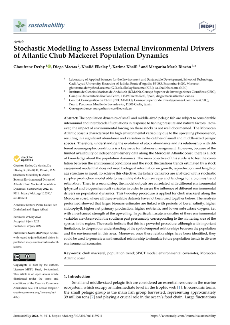 Stochastic Modelling to Assess External Environmental Drivers of Atlantic Chub Mackerel Population Dynamics